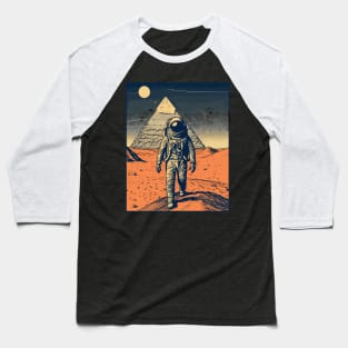 Vintage Retro Astronaut in Alien World Space Pyramid Illustration Baseball T-Shirt